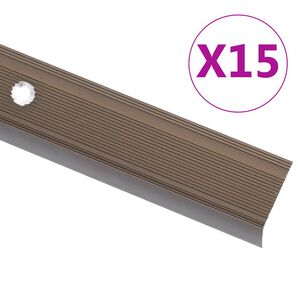vidaXL kāpņu profili, 15 gab., L forma, 90 cm, brūns alumīnijs