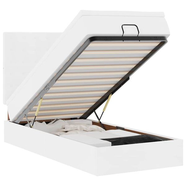 vidaXL Osmaņu gultas rāmis ar matrača balta 100x200cm mākslīgā āda