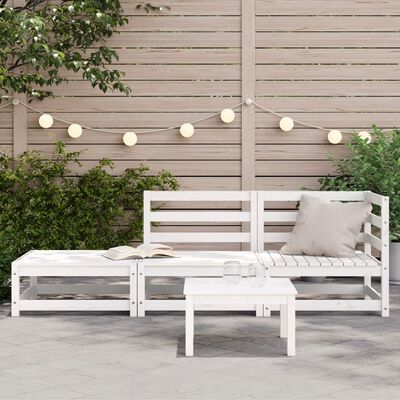 vidaXL 2-vietīgs dārza dīvāns, kājsoliņš, balts, priedes masīvkoks