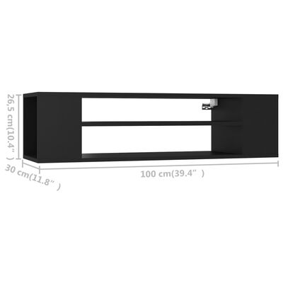 vidaXL piekarams TV plaukts, melns, 100x30x26,5 cm, skaidu plāksne
