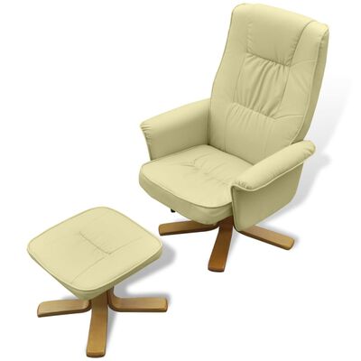 vidaXL atpūtas krēsls ar kāju balstu, krēmbalta mākslīgā āda
