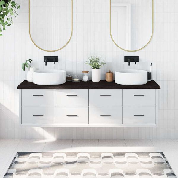 vidaXL vannasistabas virsma, tum&scaron;i brūna, 180x60x(2-4) cm, masīvkoks