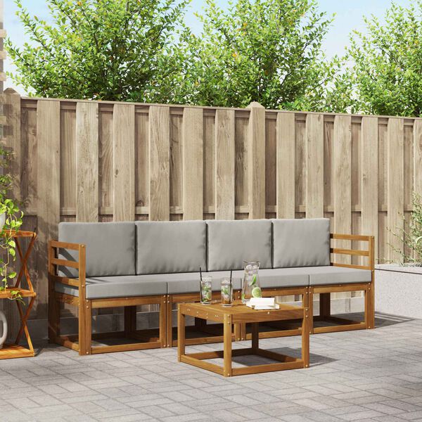 vidaXL Āra dīvānu komplekts ar spilvenu 5 pcs Dabīgs un gai&scaron;i pelēks