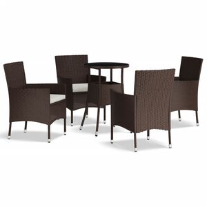 vidaXL 5-daļīgs bistro mēbeļu komplekts, matrači, brūna PE rotangpalma