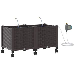 vidaXL Dārza puķu pods ar apūdeņo&scaron;anu un riteņiem 2 gab. Brūna PP
