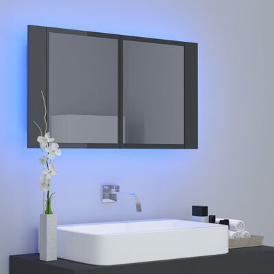 vidaXL vannasistabas spoguļskapītis ar LED, pelēks, 80x12x45cm, akrils