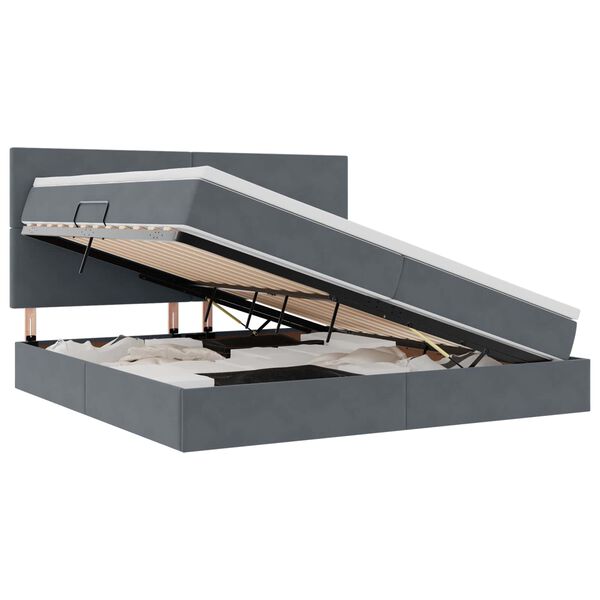 vidaXL Gulta ar uzglabā&scaron;anas vietu un LED Tum&scaron;i pelēks 200 x 200 cm