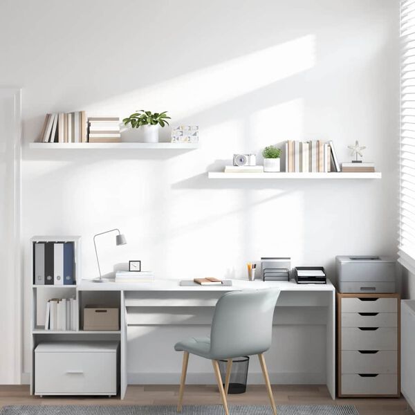 vidaXL sienas plaukti, 2 gab., spīdīgi balti, 120x23,5x3,8 cm, MDF