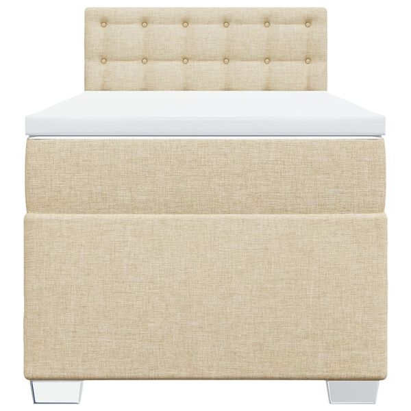 vidaXL atsperu gultas rāmis ar matraci, krēmkrāsas, 90x200 cm, audums