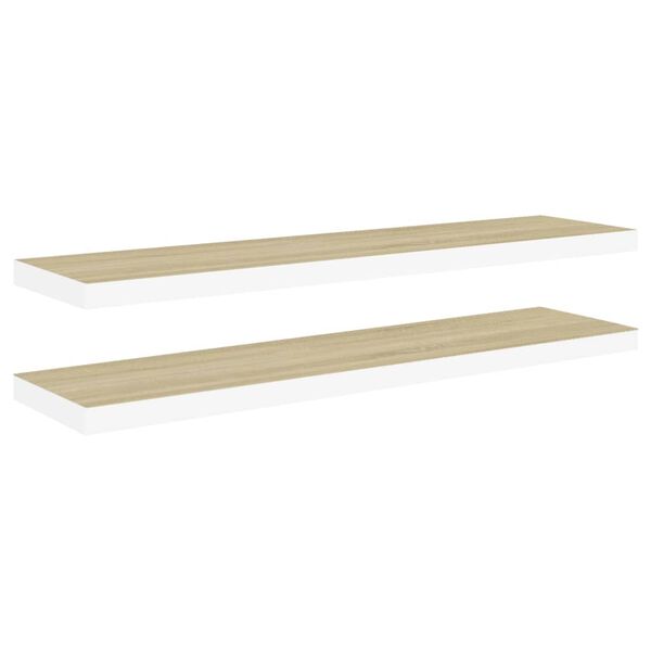 vidaXL sienas plaukti, 2 gab., balti, ozolkoka, 120x23,5x3,8 cm, MDF