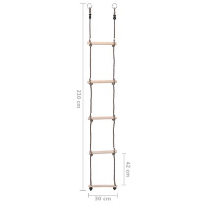 vidaXL 5 pakāpienu virves kāpnes, 210 cm, priedes masīvkoks