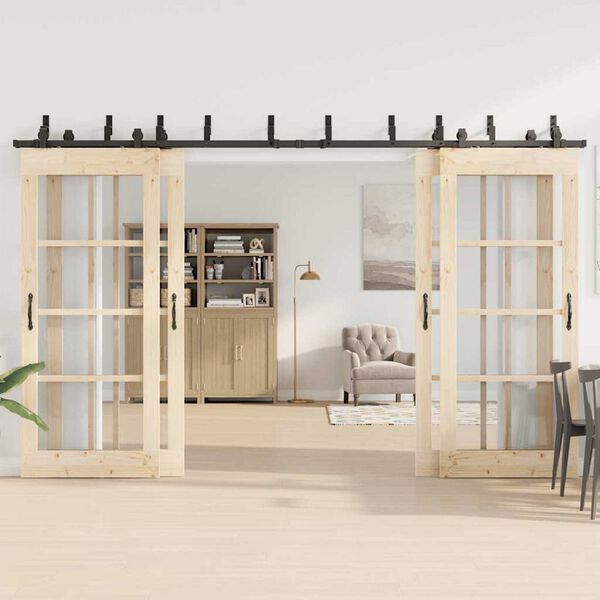 vidaXL bīdāmo durvju sistēma, 366 cm, melns tērauds