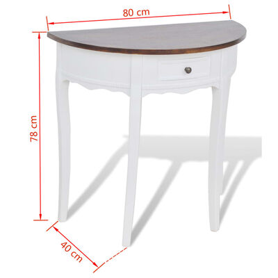 vidaXL konsoles galdiņš ar atvilktni, pusapļa forma, brūna virsma