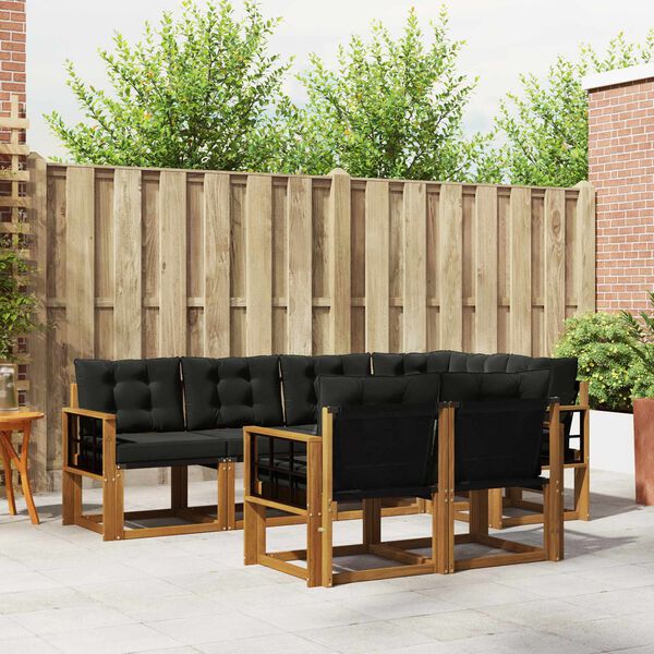 vidaXL Āra dīvānu komplekts ar spilvenu 7 pcs Dabīgs un melns