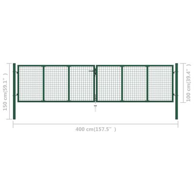 vidaXL sieta žoga vārti, zaļi, 400x100 cm, tērauds