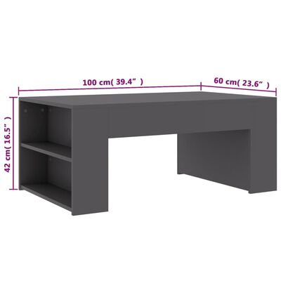 vidaXL kafijas galdiņš, pelēks, 100x60x42 cm, skaidu plāksne