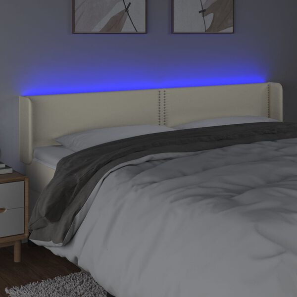 vidaXL gultas galvgalis ar LED, 163x16x78/88 cm, krēmkrāsas