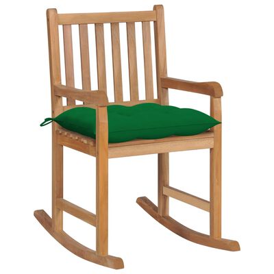 vidaXL šūpuļkrēsls ar zaļu matraci, masīvs tīkkoks