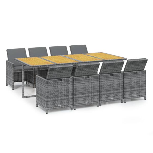 vidaXL 9-daļīgs dārza mēbeļu komplekts ar matračiem, PE rotangpalma