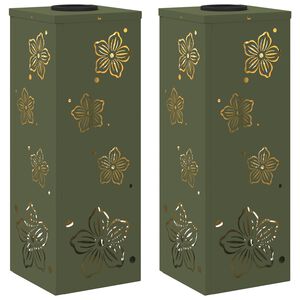 vidaXL Saules LED ceļa gaisma 2 pcs Olīvu zaļ&scaron; Auksti velmēts tērauds