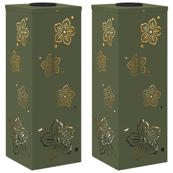 vidaXL Saules LED ceļa gaisma 2 pcs Olīvu zaļ&scaron; Auksti velmēts tērauds