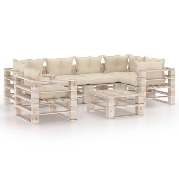 vidaXL 7-daļīgs dārza atpūtas mēbeļu komplekts ar matračiem, priede