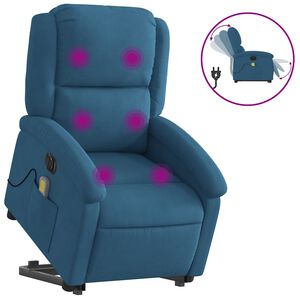 vidaXL elektrisks masāžas krēsls, paceļams, atgāžams, zils samts
