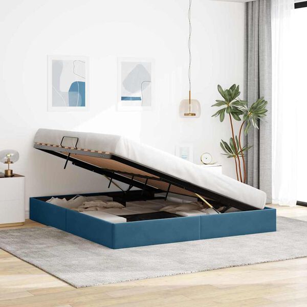 vidaXL Glabā&scaron;anas gulta ar matraci Tum&scaron;i zils 160 x 200 cm Samts