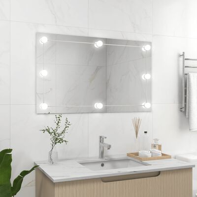 vidaXL sienas spogulis ar LED spuldzēm, bez rāmja, taisnstūra, stikls