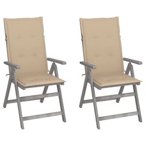 vidaXL atgāžami dārza krēsli ar matračiem, 2 gab., akācijas masīvkoks