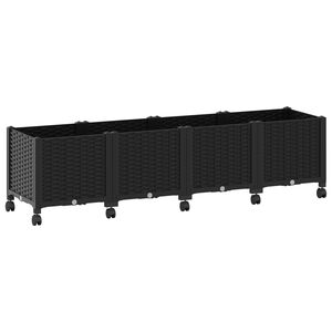 vidaXL Dārza podiņ&scaron; ar riteņiem Melns 160 x 40 x 44 cm PP