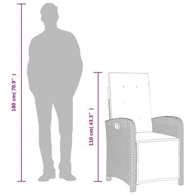 vidaXL atgāžams dārza krēsls ar kāju balstu, brūna PE rotangpalma