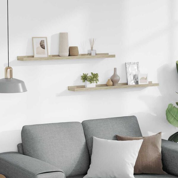 vidaXL sienas plaukti, 2 gab., Sonoma ozols, 80x9x3 cm