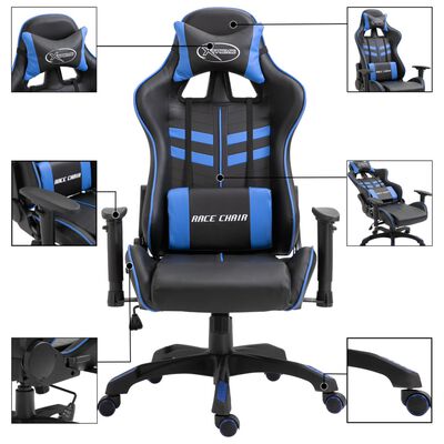 vidaXL datorspēļu krēsls, zila mākslīgā āda