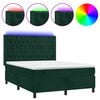 vidaXL atsperu gulta ar matraci, LED, tum&scaron;i zaļ&scaron; samts, 140x190 cm