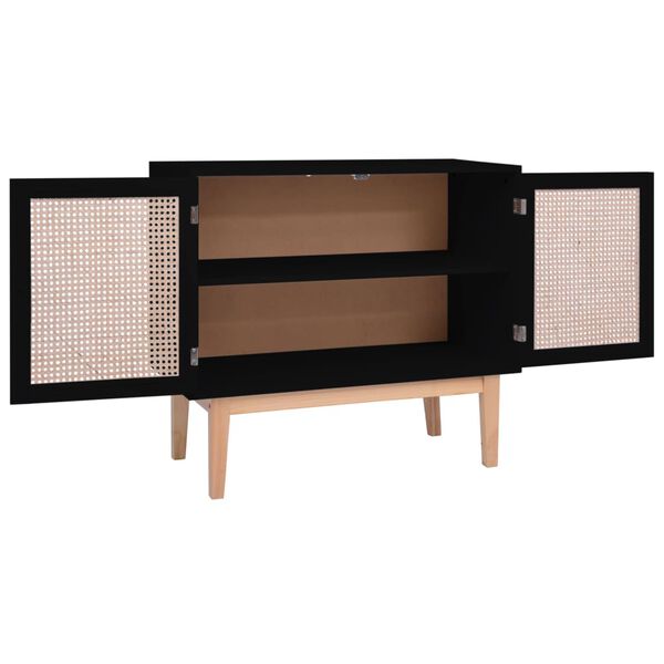 vidaXL kumode, melna, 88,5x40x80 cm, MDF un rotangpalma