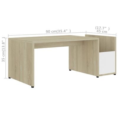vidaXL kafijas galdiņš, baltā un ozolkoka krāsa, 90x45x35 cm