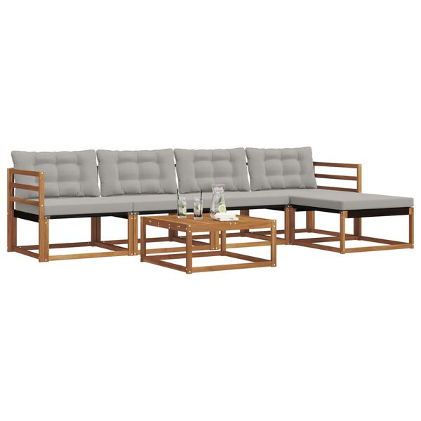 vidaXL Āra dīvānu komplekts ar spilvenu 6 pcs Dabīgs un gai&scaron;i pelēks