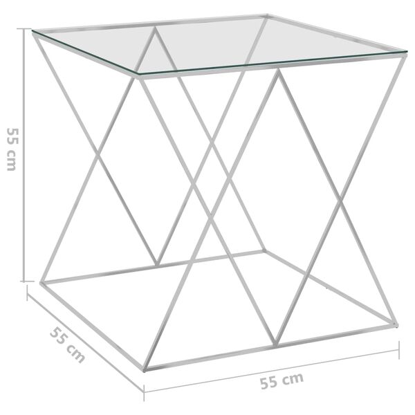 289018 vidaXL Coffee Table Silver 55x55x55 cm Stainless Steel and Glass