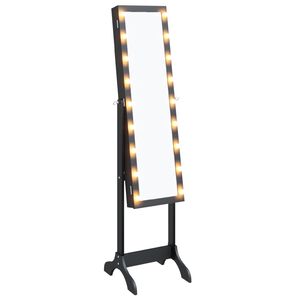 vidaXL grīdas spogulis ar LED, melns, 34x37x146 cm