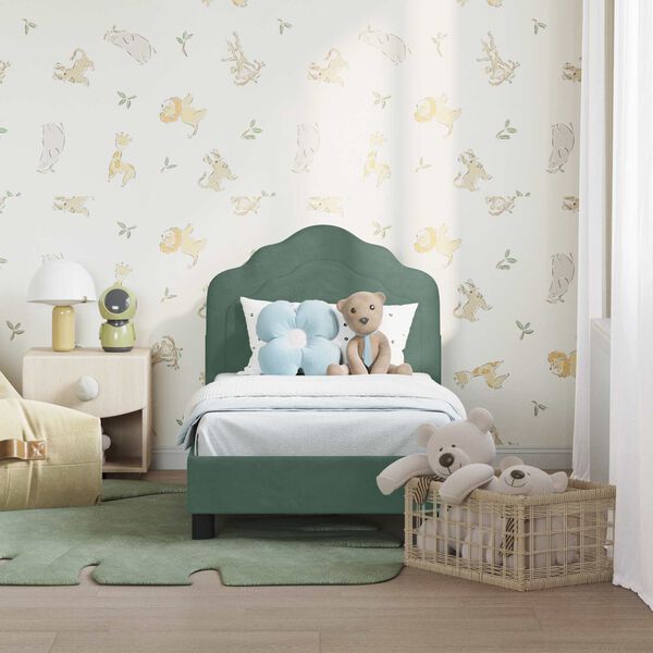 vidaXL Bērnu gultas rāmis ar galvgali Jūras zaļa 70 x 140 cm Samts