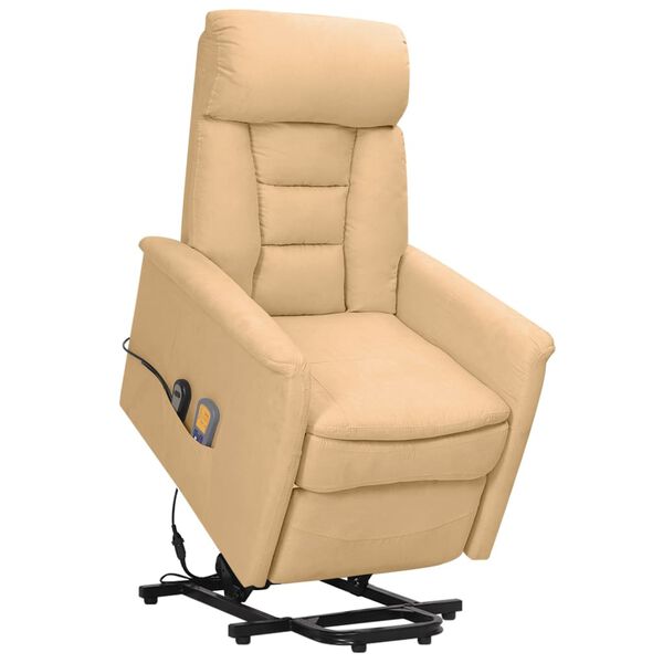 vidaXL masāžas krēsls, paceļams, krēmkrāsas mikrošķiedras audums