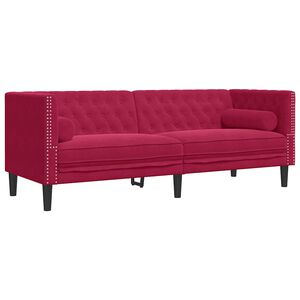 vidaXL Chesterfield dīvāns ar balstiem, trīsvietīgs, vīnsarkans samts