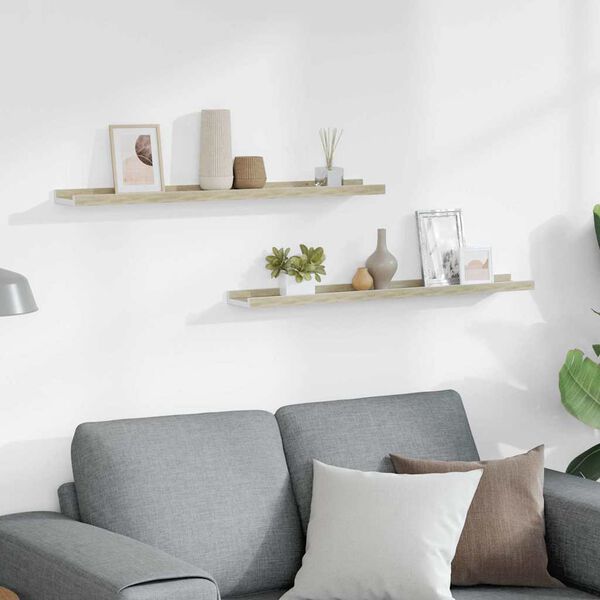 vidaXL sienas plaukti, 2 gab., balta un ozolkoka krāsa, 80x9x3 cm