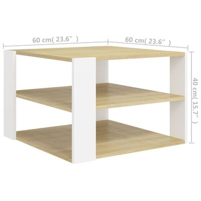 vidaXL kafijas galdiņš, 60x60x40 cm, balts, ozolkoka, skaidu plāksne