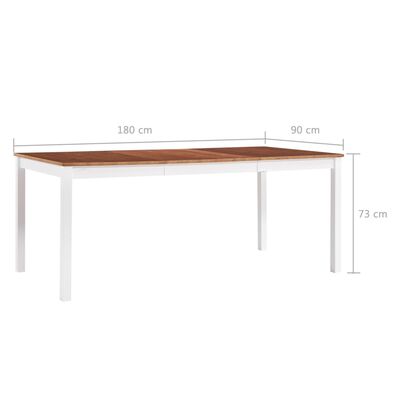 vidaXL virtuves galds, 180x90x73 cm, balts, brūns, priedes koks