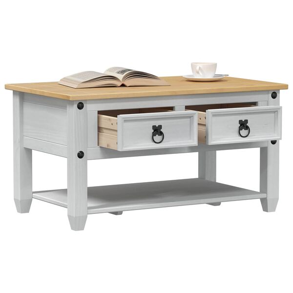 vidaXL Kafijas galdiņ&scaron; Balts 85 x 50 x 45 cm Ciets priedes koks