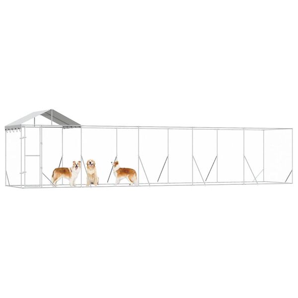 vidaXL suņu voljērs ar jumtu, 10x2x2,5m, cinkots tērauds,sudraba krāsā