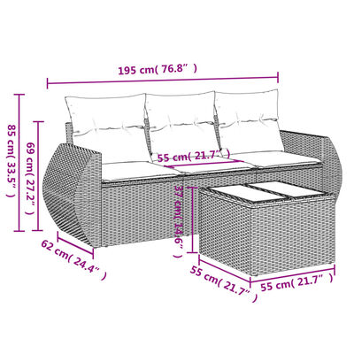 vidaXL 4-daļīgs dārza dīvāna komplekts, matrači, bēša PE rotangpalma