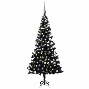 vidaXL izgaismota mākslīgā Ziemassvētku egle ar rotājumiem, 180cm, PVC